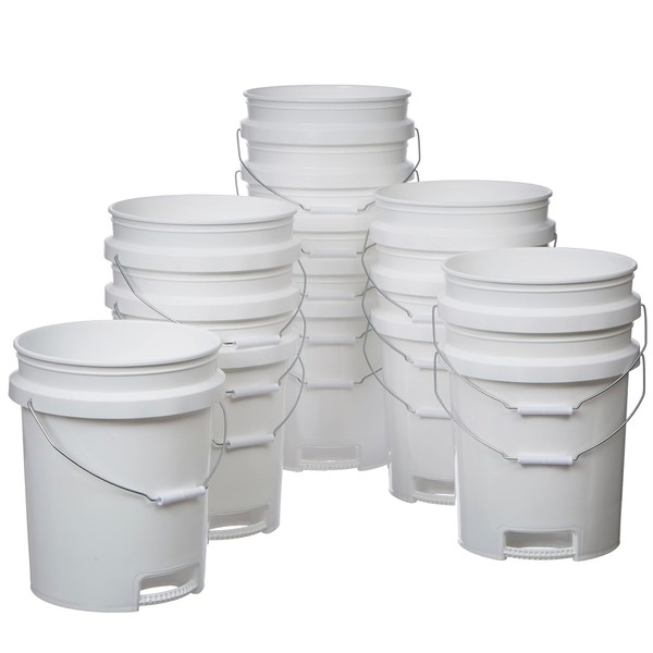 Hudson Exchange 5 Gallon Bucket with Bottom Grip Handle, HDPE, White, 14 Pack