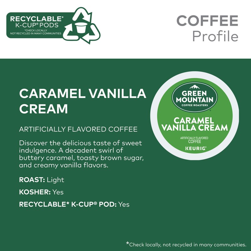 Green Mountain Coffee Roasters Caramel Vanilla Cream, Single-Serve Keurig K-Cup