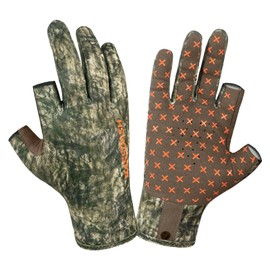 BASSDASH Unisex Fingerless Fleece Liner Camo Hunting Gloves for Cold Weather UPF 50+ Lightweight Fishing Photography HG06