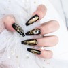 Sun&Beam Nails Handmade Nail Tip, Medium, Long, Ballerina, Black, Gold,