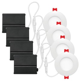 GLOBE Electric 91125 3" Ultra Slim LED Integrated Recessed Lighting Kit, 4-Pack, 6 Watts, Energy Star, IC and Wet Rated, Dimmer Switch Compatible, White Finish, 3.25" Hole Size, 420 Lumens, 3000K