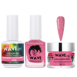WAVEGEL Soak-Off Gel, Nail Lacquer & Acrylic/Dip Powder Matching Set - Simplicity Collection - #W96 Strawberry Banana Swirl