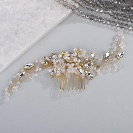 BERYUAN Elegant Pearls Rhinestone Hair Comb Rhinestone Crystal Pearls Bridal Hair Comb Rhinestone Pearls Wedding Headpiece Wedding Hair Accessories for Brides (gold)