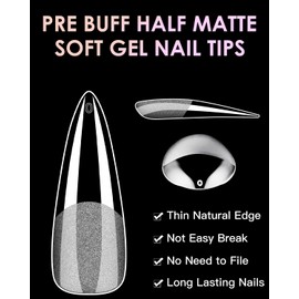 Soft Gel Nail Tips Long Stiletto, 120PCS Pre Buff Full Cover Nail Extenison Tips Half Matte Gel Nail Tips BORNBYME