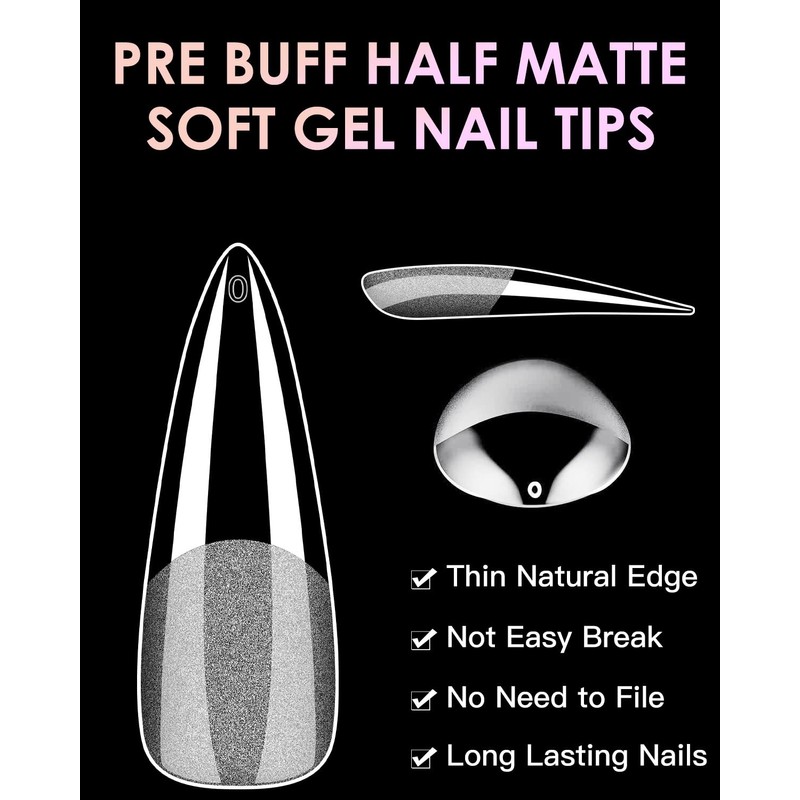 Soft Gel Nail Tips Long Stiletto, 120PCS Pre Buff Full