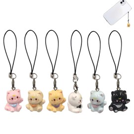 EUYKQNOI Portachiavi Gatto Ciondolo per Cellulare Kawaii, Charm per Borse e Telefono, 6 Pezzi Set Regalo per Amanti degli Animali, Design Carino e Moderno
