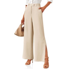 Cicy Bell Womens Side Split Dress Pants Elastic High Waisted Wide Leg Business Casual Trousers with Pockets Light Khaki