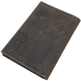 Buffalo Full Leather ID Card Holder with Deer, Boar, Fish and Skull Motif or without Motif for Vehicle Registration, Severely Disabled ID, Gun Licence, Hunting Licence etc., Deer motif / vintage,
