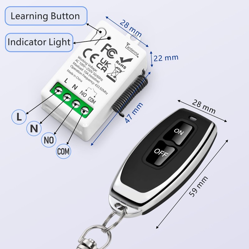 Tedeligo Universal AC 220V 230V 1 Channel Wireless Remote Control