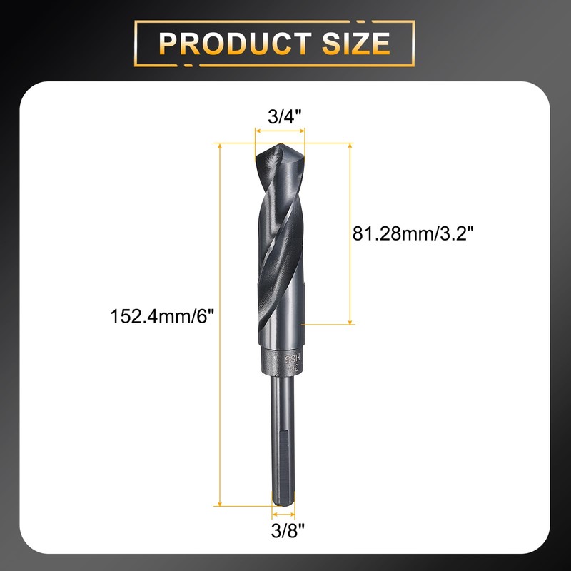 HARFINGTON 3/4" Drill Bit 3/8" Reduced Shank 3-Flat 4241 High