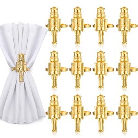 12 Servilleteros Navideños de Cascanueces, de Metal Dorado, con Hebilla de Soldado Navideño para Mesas Bodas, Decoraciones(Clásico,Oro)