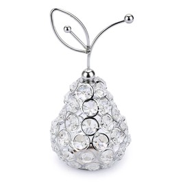 Tolida Sparkly Crystal Pear Fruit Ornament Artificial Fruit Sculpture Figurine Centerpiece Decor for Home Dining Table, Wedding/Birthday Party (Pear, Silver)