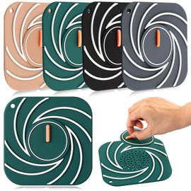 Yinkin 4 Pcs 2 in 1 Silicone Drain Stoppers 6 Inches Large Bathtub Drain Plug Hair Catcher Flat Suction Cover for Kitchen Bathroom Tub and Laundry Floor Accessories(Gray, Green, Khaki, Black)