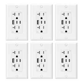 ELEGRP USB Outlets, 20 Amp Wall Outlet with 3 USB Ports, Dual USB C Ports Outlets, TR Tamper-Resistant USB Outlets Receptacles, Wall Plate Included, UL/CUL Listed, 6 Pack, White