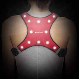 GreatShield GLO Running Vest with LED Lights, Lightweight Reflective Safety Vest with Phone Holder Pocket, Weatherproof Gear for Night Cycling Walking Bicycle Jogging Hiking - Red/Large
