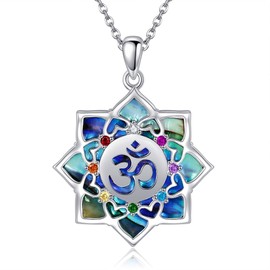YAFEINI Om Necklace 925 Sterling Silver Abalone Shell Lotus Necklace Buddhist Spiritual Jewelry Gift for Women Mom Wife Yoga Lovers