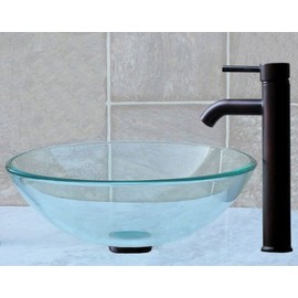 Bathroom Natural Clear Glass Vessel Sink (NC12E03)COMBO+Oil Rubbed Bronze Faucet + Drain