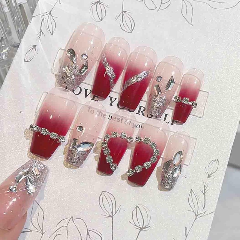 RikView Coffin Press on Nails Long Fake Nails with 3D
