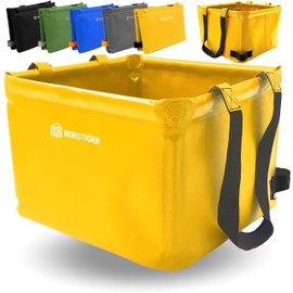 BERGTIGER® Folding Bowl Camping 18 L / 21 L with Extra Handle I Foldable Outdoor Washing Bowl & Sink I Washing Bowl Foldable for Washing I Robust Camping Accessories (Sun Yellow/Black - 18 Litres)