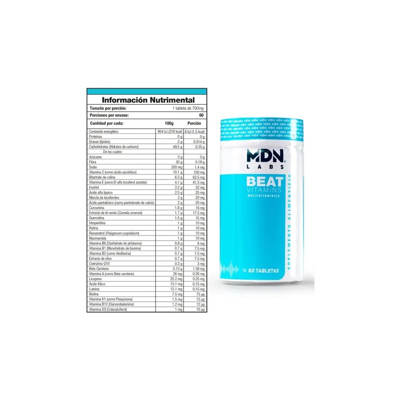 Suplemento Multivitaminico Beat 60 Tabletas Mdn Vitaminas Sin Sabor