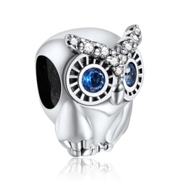 Annmors Animals Charms Sparkling Owl 925 Sterling Silver Animal Bead Pendant for Bracelet and Necklace, Birthday Mother's Day Jewellery Gifts for Women Girls