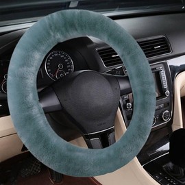 Australian Sheepskin Wool Steering Wheel Cover Fuzzy Fur Steering Wheel Cover for Men Women Plush Car Wheel Cover for Universal Steering Wheel 13.7-17 inches(35CM-43CM)