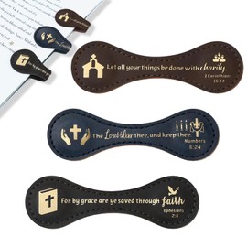 flewfun 3 Pcs Christian Magnetic Bookmarks, Bible Bookmarks, Vintage Faux Leather Book Mark, Inspirational Double-Sided Magnetic Page Markers, Scripture Bookmarks Gift for Men Women Book Lover（2）