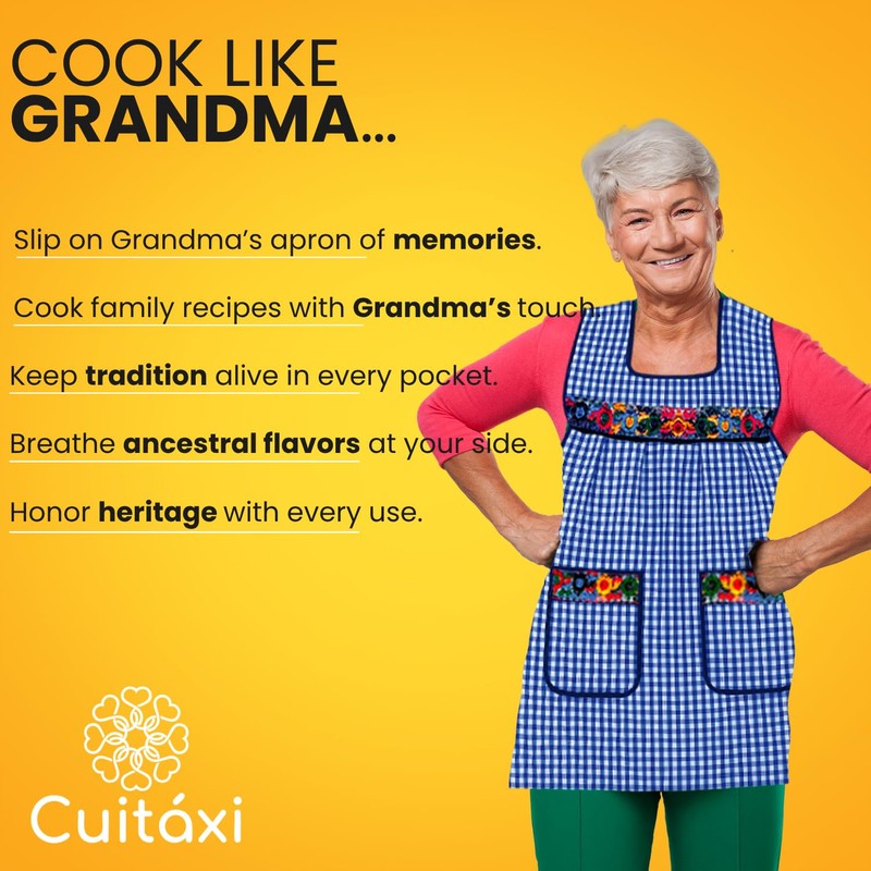 Cuitáxi Traditional Mexican apron for women with pockets beautiful flower