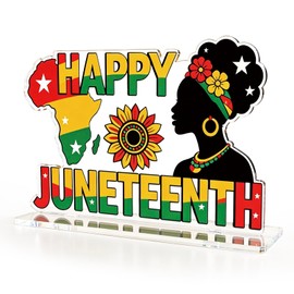 Juneteenth Decorations Happy Juneteenth Acrylic Sign Black History Month Decorations for Office1865 Black American Freedom Day Table Toppers Home Desktop Decor for African Afro American