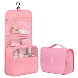 Hanging Travel Toiletry Bag, Veyarien Folding Waterproof Makeup Cosmetic Toiletries Bags Organizer for Women Ladies Girls (Pink)