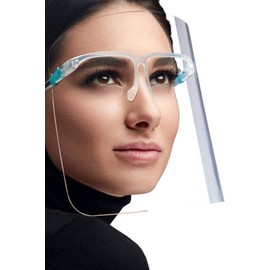 10pk Omnitex Face Shield with Glasses, Spectacle Frame Full Face Visor, Anti-Fog Lens, Adjustable Transparent Plastic, Fluid Resistant, ENSURE you Peel Off Protective Film on both sides