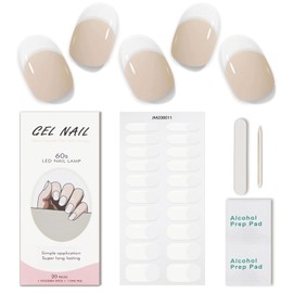 JMEOWIO Gel Nail Stickers French Tip White Transparent Semi Cured Gel Nail Strips Wraps UV/LED Nail Supplies Nail Art Design Decoration Accessories