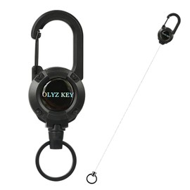 Oleyzee Retractable Keychain Heavy Duty Multitool Carabiner Key Chain, 60CM Extended Coated Steel Cord Badge Reel, Carabiner Key Holder for Work & Outdoor, Bearing 8.0 oz, Black