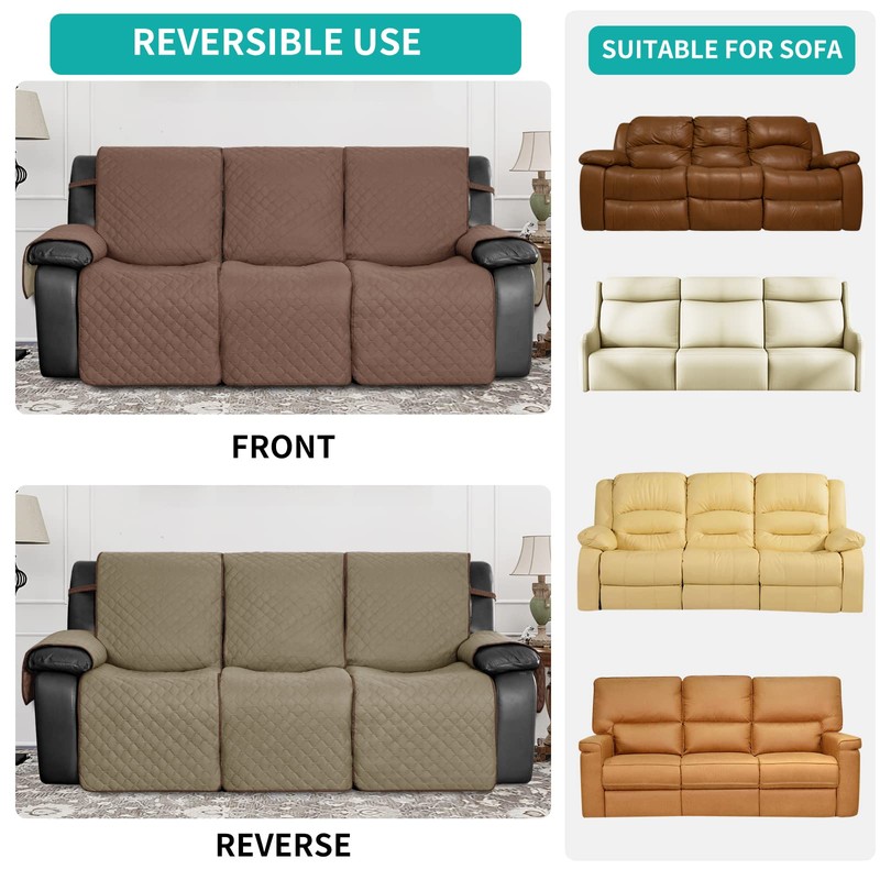 Easy-Going Brown/Beige Waterproof Recliner Sofa Cover with Pocket, 1-Piece Reversible