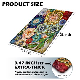 tubeamin Floral Kitchen Rug Mat for Floor Boho Cushioned Anti-Fatigue Mat Memory Foam Standing Desk Padded Comfort Floor Mat for Sink, Office, Laundry, 17.3x28 Inch - 1/2 Inch Thick
