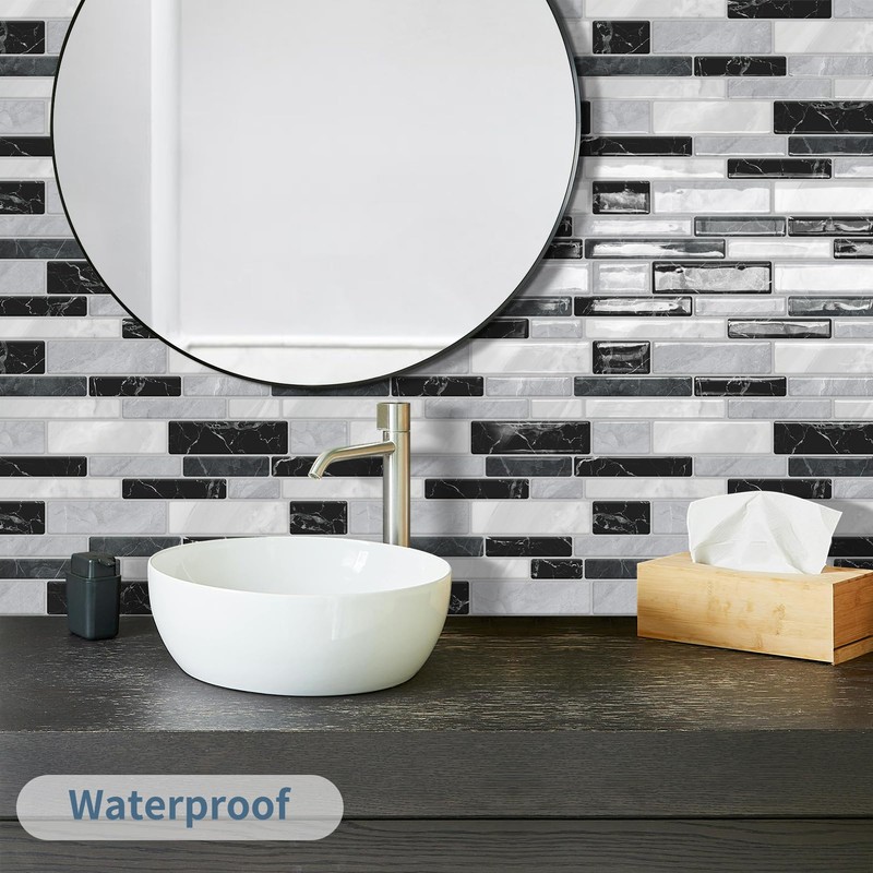 DEWOO Kitchen Backsplash Self Adhesive Wall 3D Marble Tiles Peel