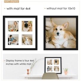 DUENPY 10x10 Collage Picture Frame 4x4 Picture Frames Collage Wall Decor Displays Four 4x4 inch Photos Available Horizontal Wall Mounting Display and Vertical Black