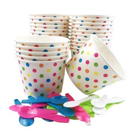 MMvolesy 12oz Rainbow Ice Cream Cups, Disposable Dessert Cups, Ice Cream Bowls For Cold Or Hot Food, Paper Dessert Cups, And Coloured Paper Cups For Soups，Sundaes, And Ice Cream. 50Pc With spoon