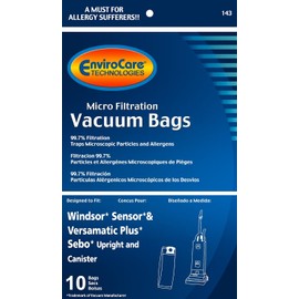 Windsor Sensor, Versamatic Plus, Sebo & Kenmore 50015 Vacuum Bags 3 Ply Microfiltration with Closure - 10 Pack