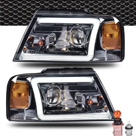 CNNELL LED DRL Headlights Assembly Compatible with Ford F-150 Pickup 2004-2008/Lincoln Mark LT 2006-2008 (NOT For 04 F150 Heritage/Flareside Beds Models) Smoky lens Black Housing Clear Reflector