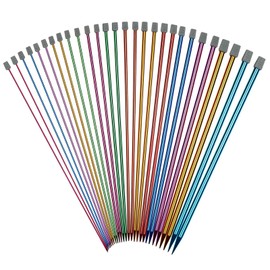 Coopay Knitting Needles Set 25cm UK Size, Short Lightweight Knitting Needles for Arthritis Hands, Funky Coloured Metal Knitting Needle Sets,14 Pairs of Aluminium Knitting Needles Complete Set 2.0-10mm