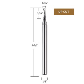 SpeTool 5PCS Carbide Spiral O Flute End Mill with 1/16 Inch Cutting Diameter 1/8 Inch Shank 3/16" Cutting Length,Single Flute CNC Router Bit for Acrylic PVC Wood Cutter