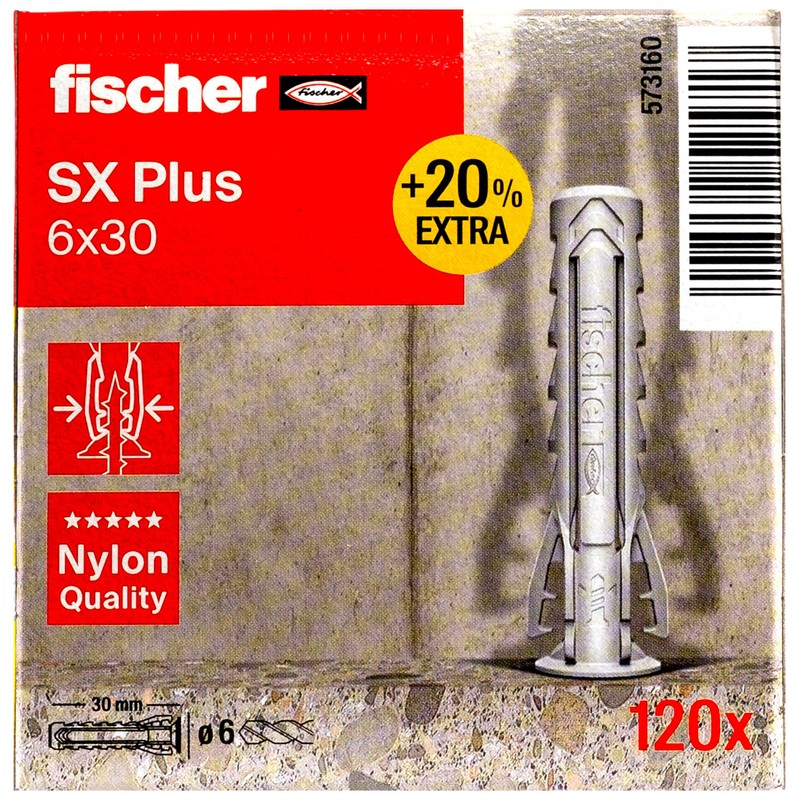 fischer Expansion dowels SX Plus 6 x 30 in an