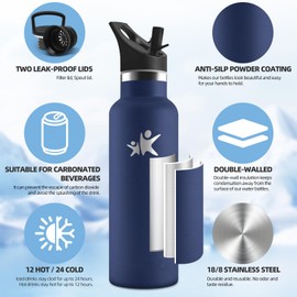 HoneyHolly Stainless Steel Water Bottle, 750 ml, BPA-Free, Thermos Flask, Leak-Proof Insulated Flask, Double Walled, Water Bottle, Water Bottle with Straw, Water Bottle for Sports, Hiking, Office