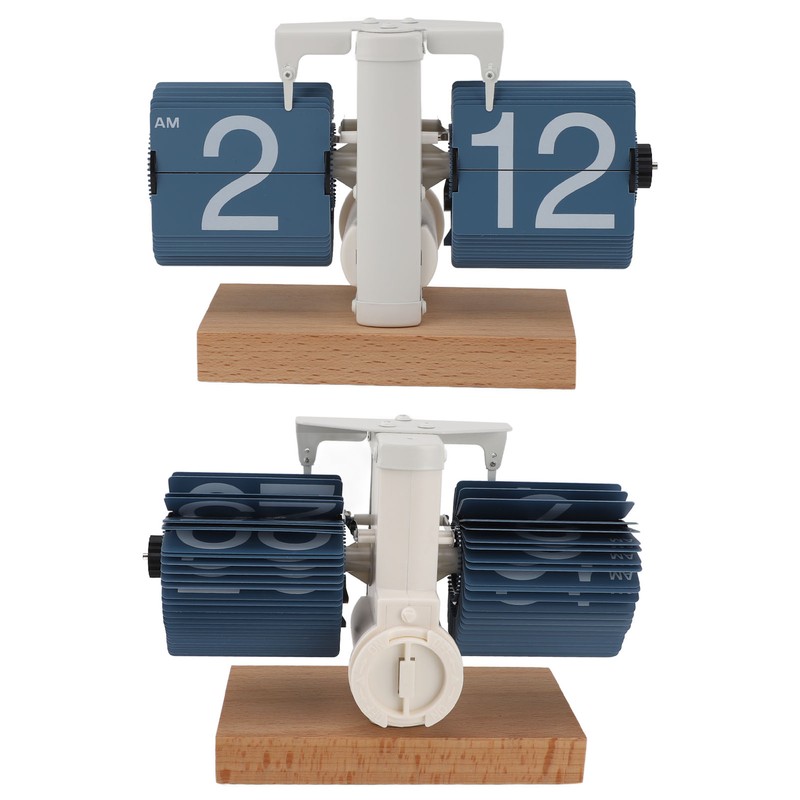 Flip Desk Clock Auto Mechanical Flip 12H AM PM Wood