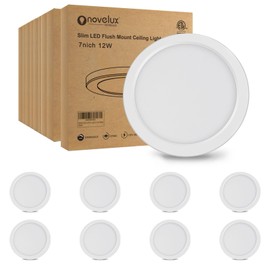 NOVELUX 7 inch Flush Mount LED Ceiling Light Dimmable Ultra Slim 0.63'' Thick Round Flat Ceiling Lamps 5000K Daylight LED Ceiling Lights for Kitchen,Bathroom,Basement ETL Listed 8 Pack(White)