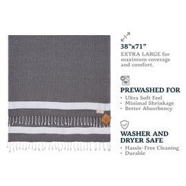 Selenly Oversized Turkish Beach Towel - Eco-Friendly, Soft & Quick Dry, 100% Cotton Bath Towel, Sandless Experience, 37x71 Inches - Black