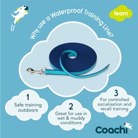 Coachi Training Line 10m Safe Training Outdoors, Recall Training, Dog & Puppy Socialisation, Lightweight, Waterproof, Perfect for Stopping Chasing. Suitable for Medium & Large Dogs & Puppies