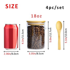 Donnewell Set of Glass Jars with Bamboo Lids and Spoons 18oz Glass sensoning Storage Jars Kitchen Canisters for Kitchen Spice Beans Coffee Sugar Tea and More (set of 4)