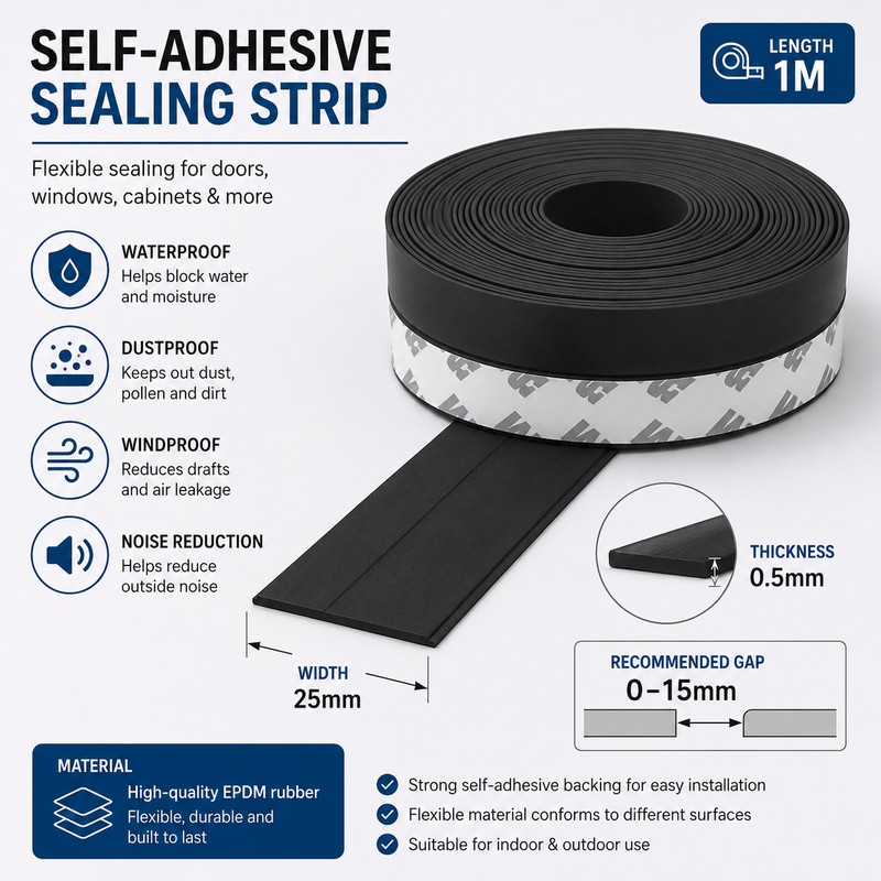 Self-Adhesive Door & Window Sealing Strip for Home – 25mm